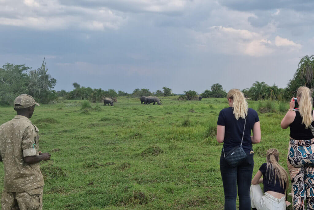 Why Travel East Africa with Ebonjalo Tours Travellers of Ebonjalo Tours at ZIWA Rhino Sanctuary to do a nature walk and watch the rhinos