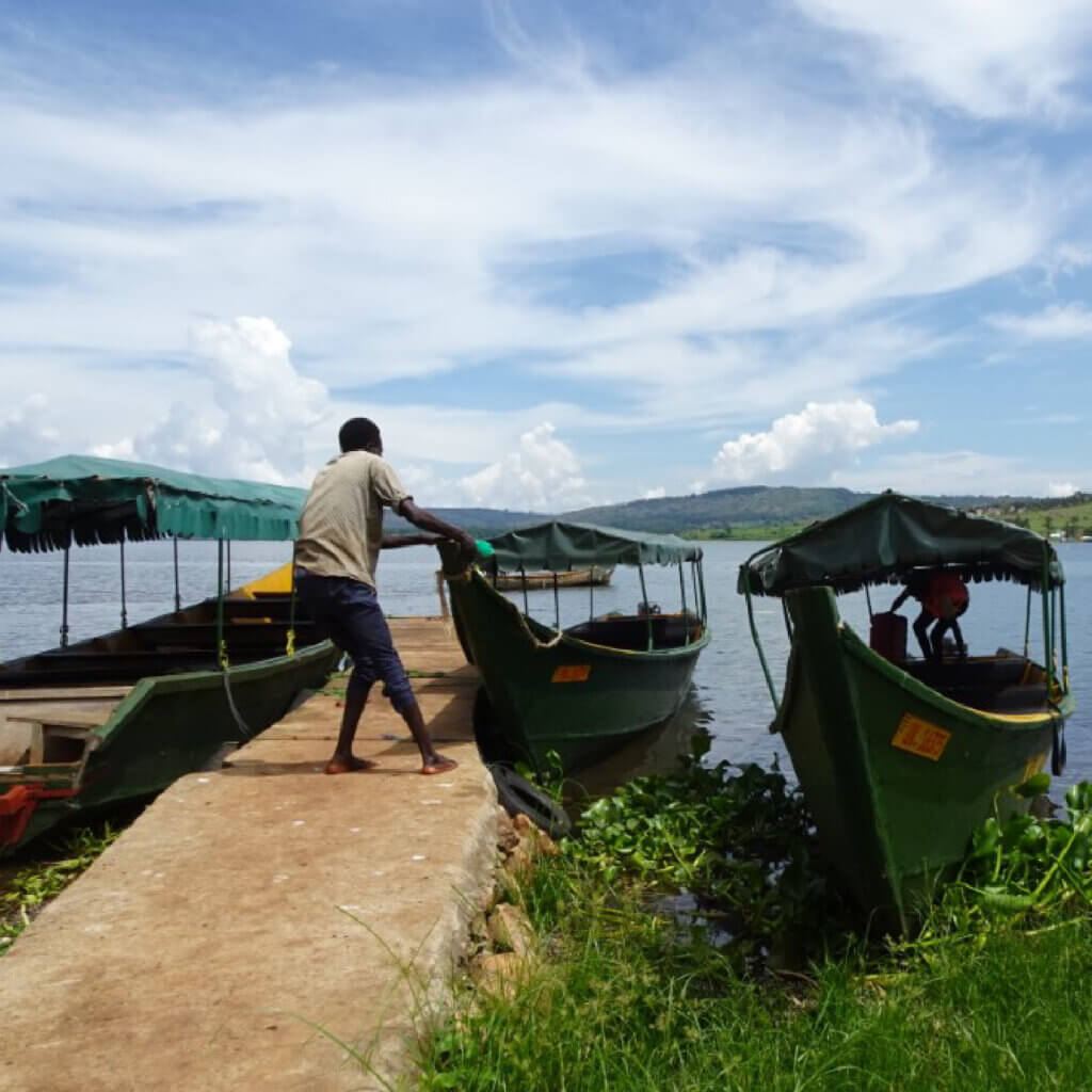 Local boat in Jinja that brings people on Lake Victoria to the source of the River Nile